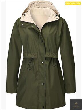 Reversible Trench Coat Lightweight Waterproof Hooded Long Jacket Fall Spring
